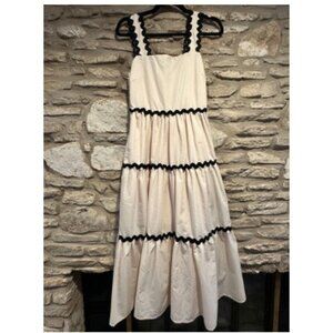 Entro Ric Rac Trim Tiered Midi Dress Size S Cream & Black